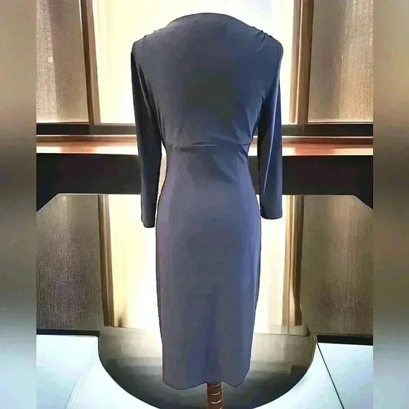 LAUREN RALPH LAUREN Womens 4 Navy, Faux Wrap Jersey 3/4-Sleeve dress 99D921 - Picture 2 of 4
